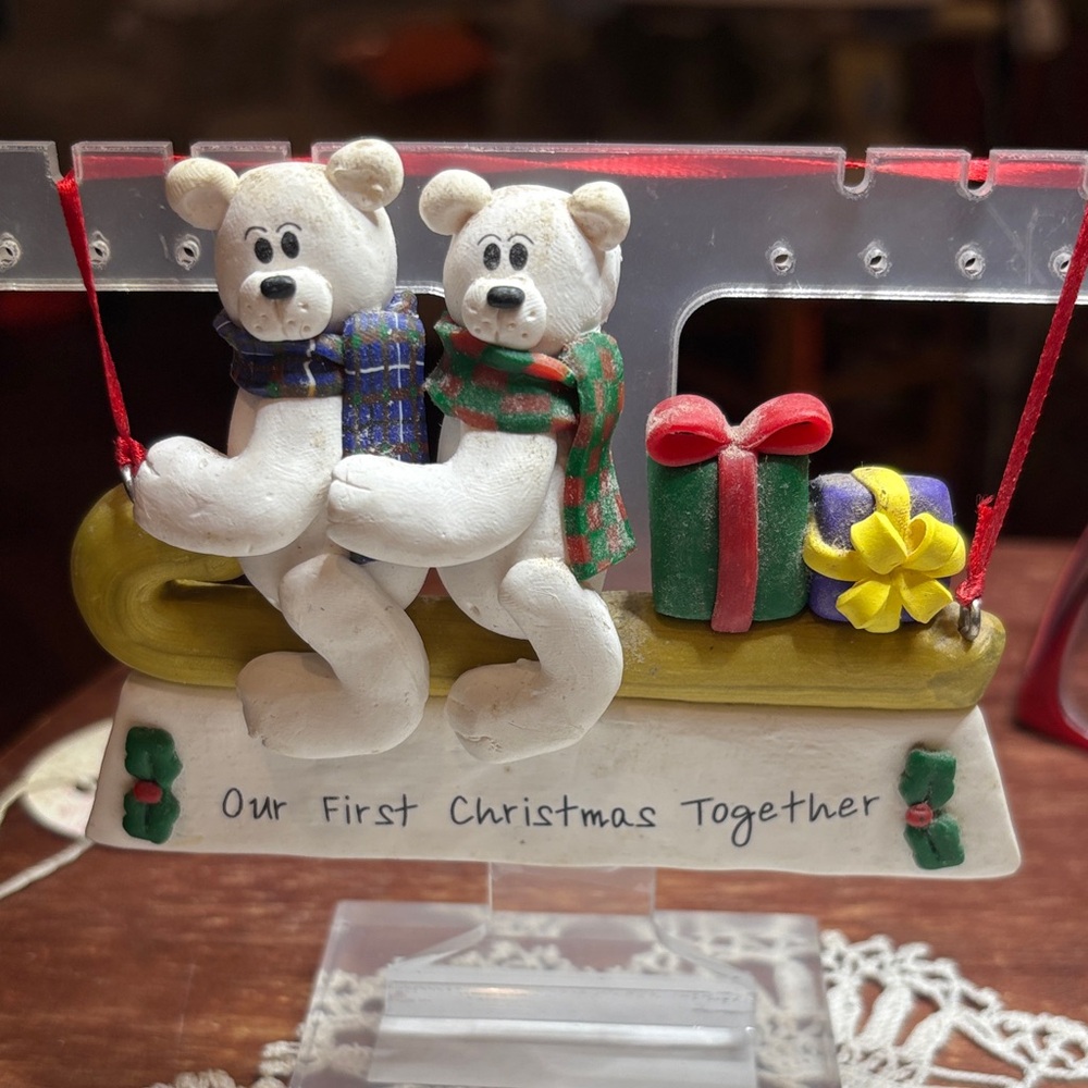 Christmas Bear Dough Ornament with Gifts